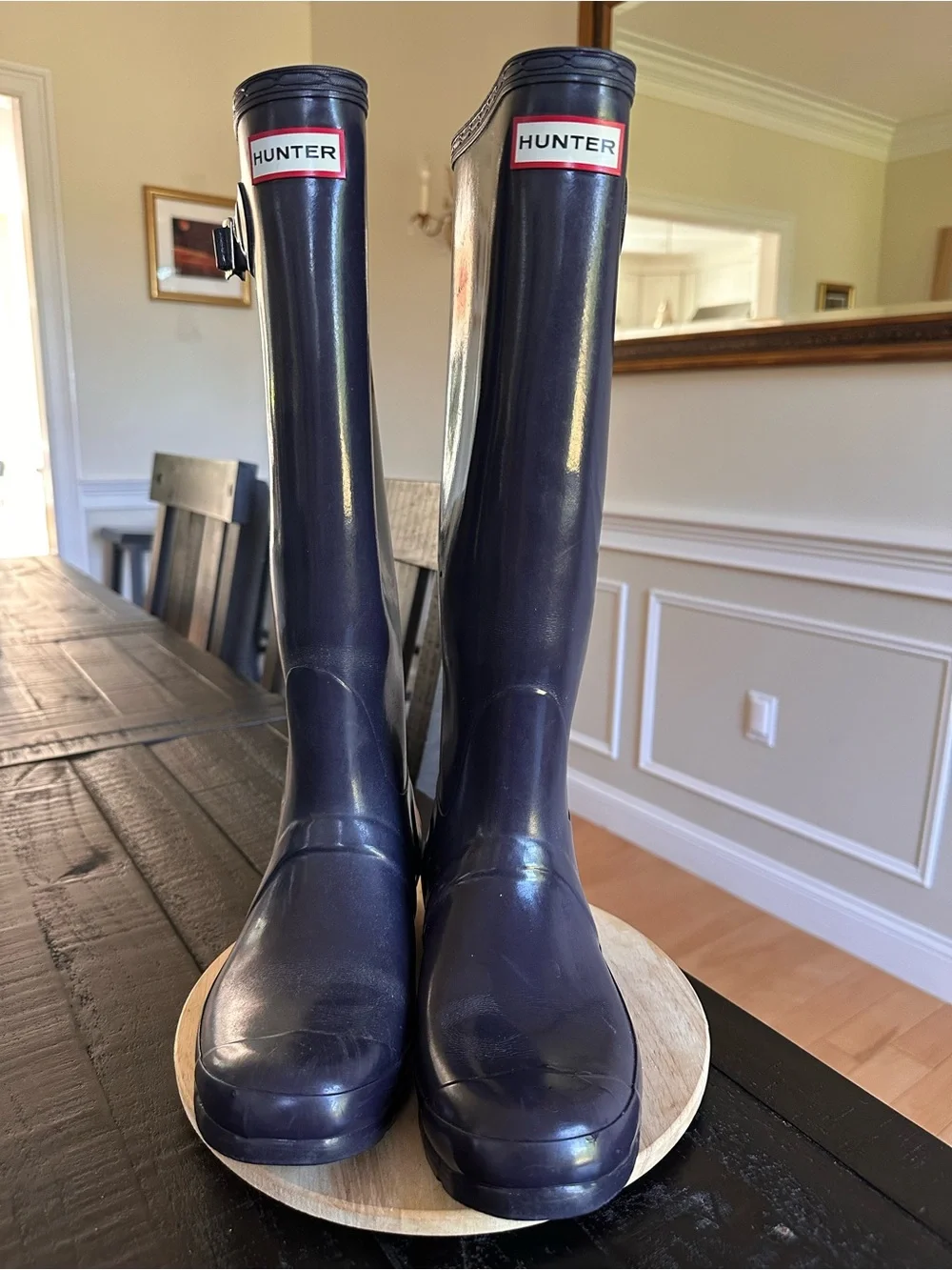 Hunter Glossy Tall deep purple waterproof wellyRain Boots -size 7m